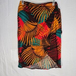 Sonoma Community Erin K Robinson Tropical Palm Wrap Midi Skirt Brown Orange M
